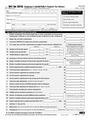 Form 941 (Rev. October 2010) - Edit, Fill, Sign Online | Handypdf