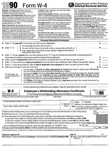 Form W-4 (1990) - Edit, Fill, Sign Online | Handypdf