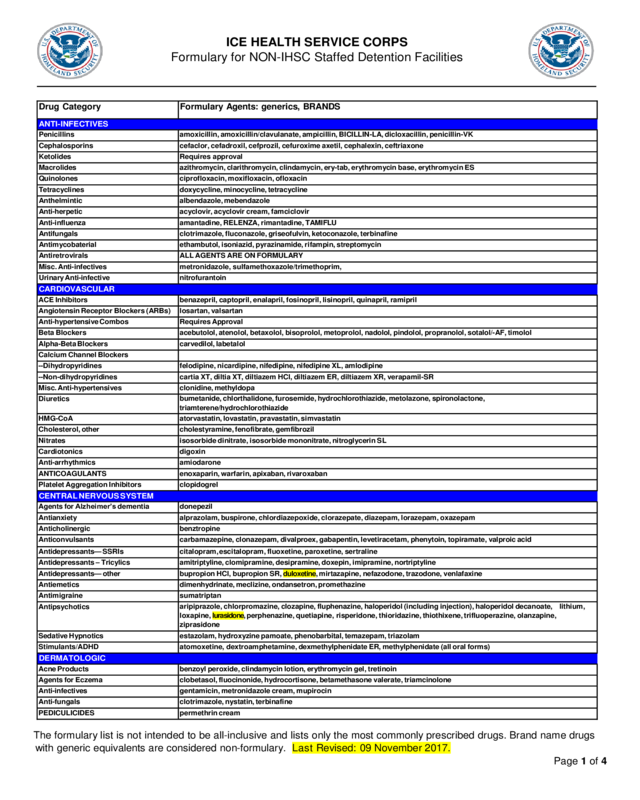 Formulary For Non-Ihsc Staffed Detention Facilities