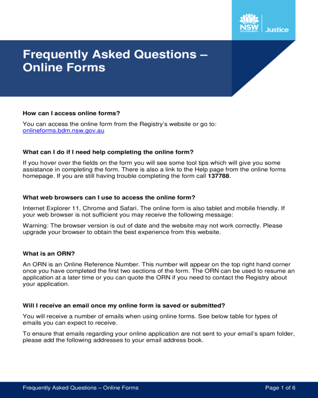 Frequently Asked Questions Online Forms