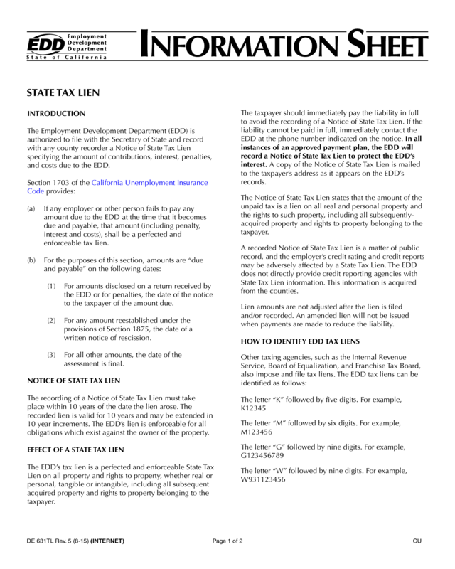 Information Sheet: State Tax Lien (De 631Tl)