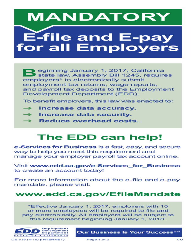 Mandatory E-File And E-Pay For All Employers (De 536)