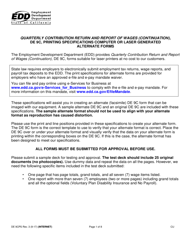 Quarterly Contribution Return And Report Of Wages (Continuation) (De 9Cps) 