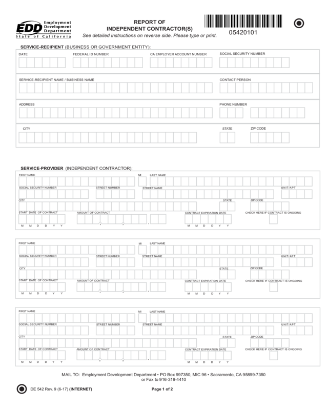 Report Of Independent Contractor(S) (De 542)