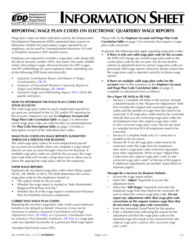 Reporting Wage Plan Codes On Electronic Quarterly Wage Reports (De 231Wpc)