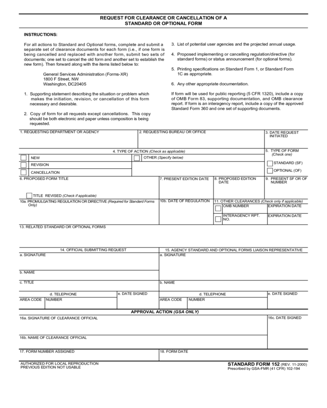 Request For Clearance Or Cancellation Of A
Standard Or Optional Form