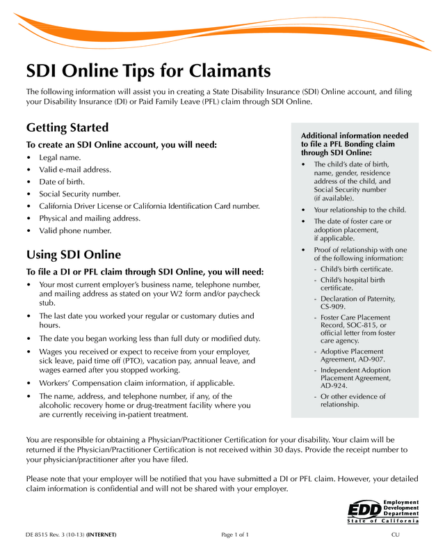 Sdi Online Tips For Claimants (De 8515)