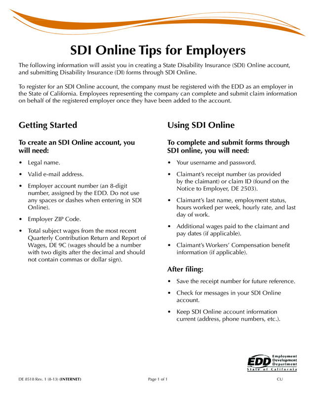 Sdi Online Tips For Employers (De 8518)