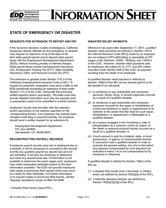 State Of Emergency Or Disaster (De 231Sed) Edit, Fill, Sign Online