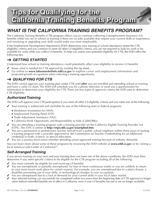 Tips For Qualifying For The California Training Benefits Program (De 2332)