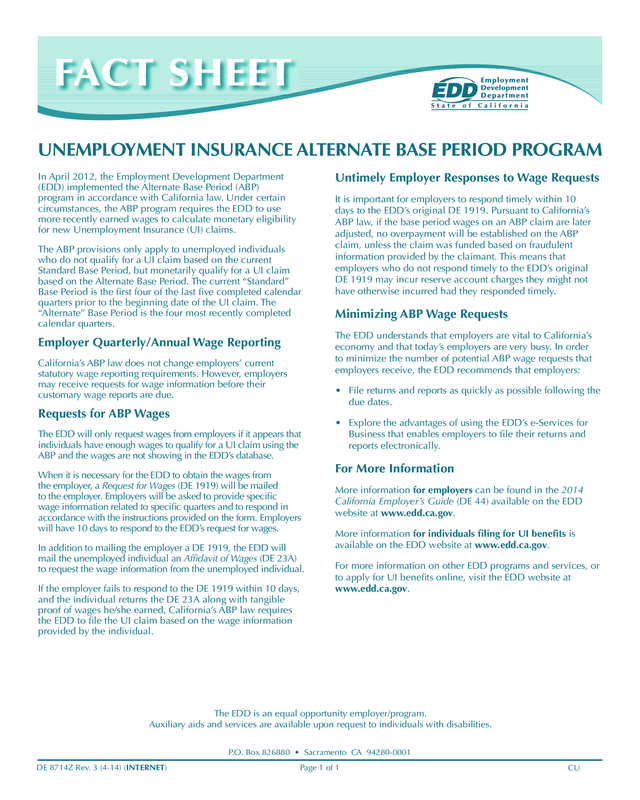 Unemployment Insurance Alternate Base Period Program (De 8714Z)