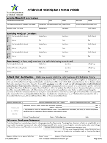 Vtr 262 Affidavit Of Heirship For A Motor Vehicle - Edit, Fill, Sign ...