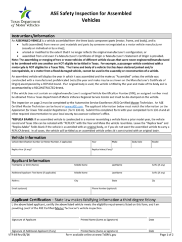 Vtr 64 Ase Safety Inspection For Assembled Vehicles - Edit, Fill, Sign ...