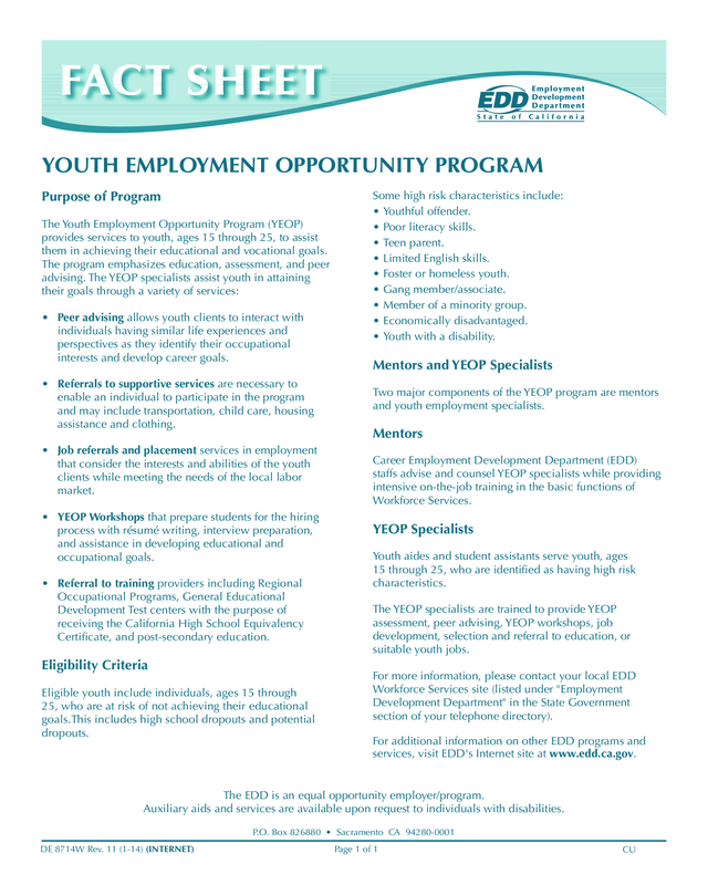 Youth Employment Opportunity Program (De 8714W)