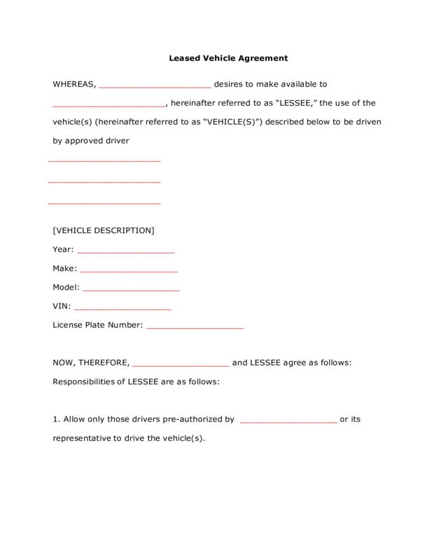 Printable Auto Lease Agreement Form Printable Forms Free Online