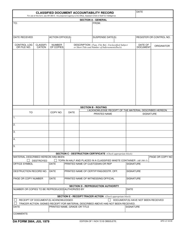 Classified Document Accountability Record