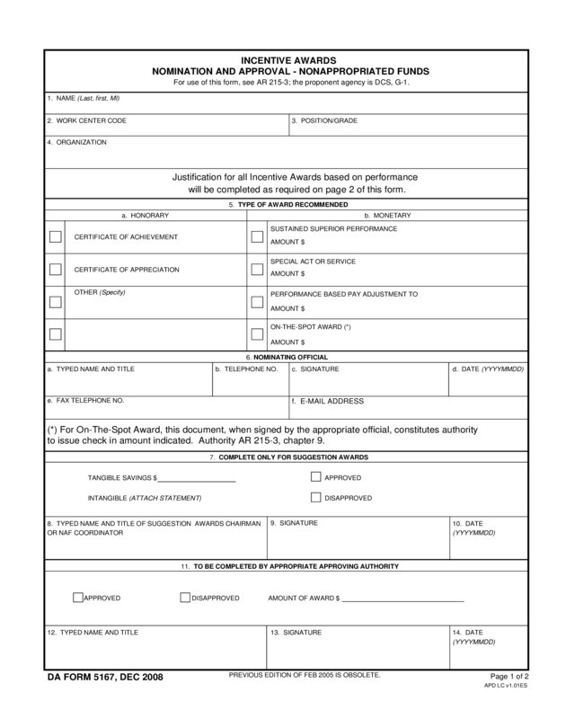 Incentive Awards Nomination And Approval - Nonappropriated Funds