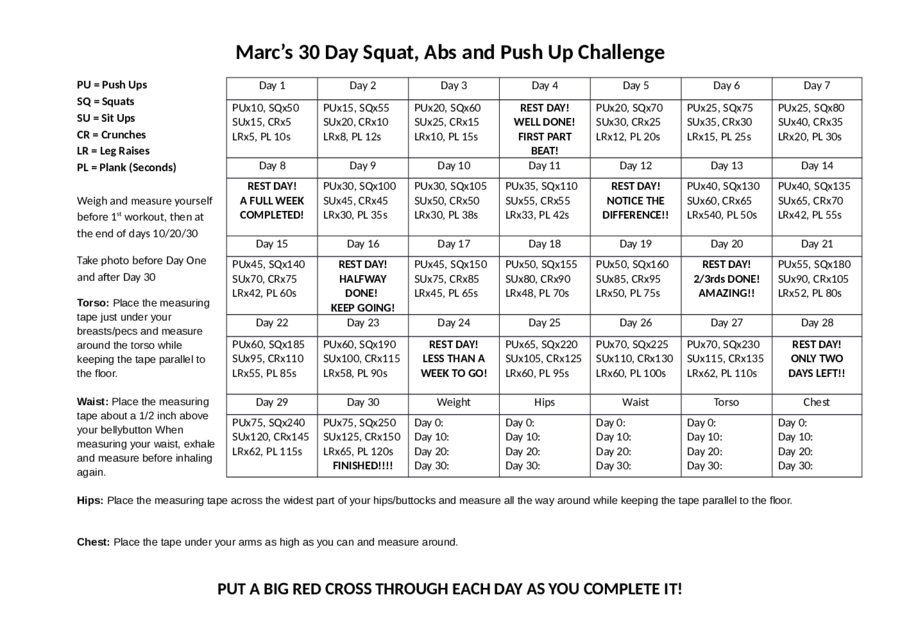 30 Day Workout Challenge Template Edit Fill Sign Online