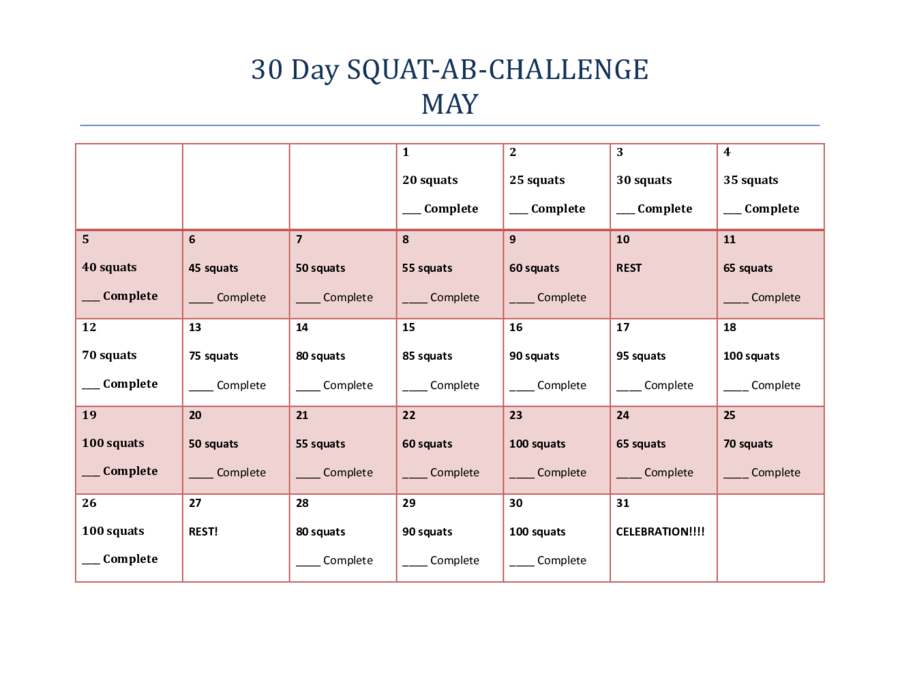 Sample Of 30-Day Workout Challenge