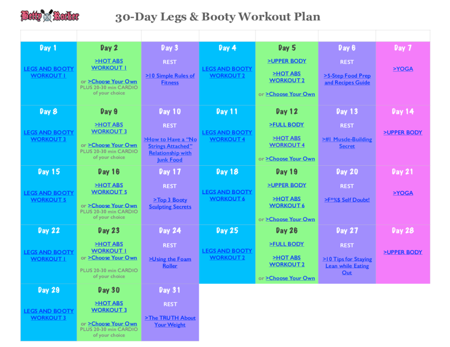 Booty & legsworkout calendar