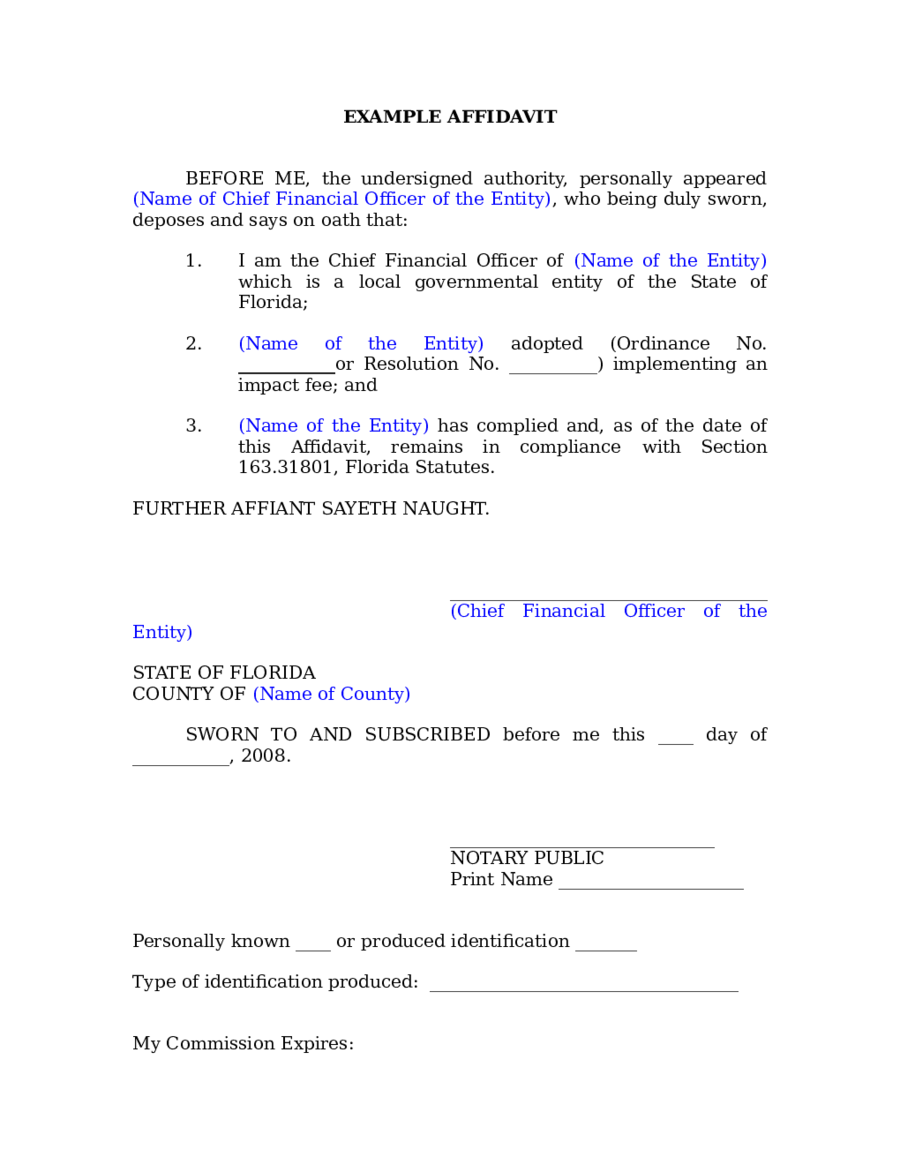 Example Affidavit Form