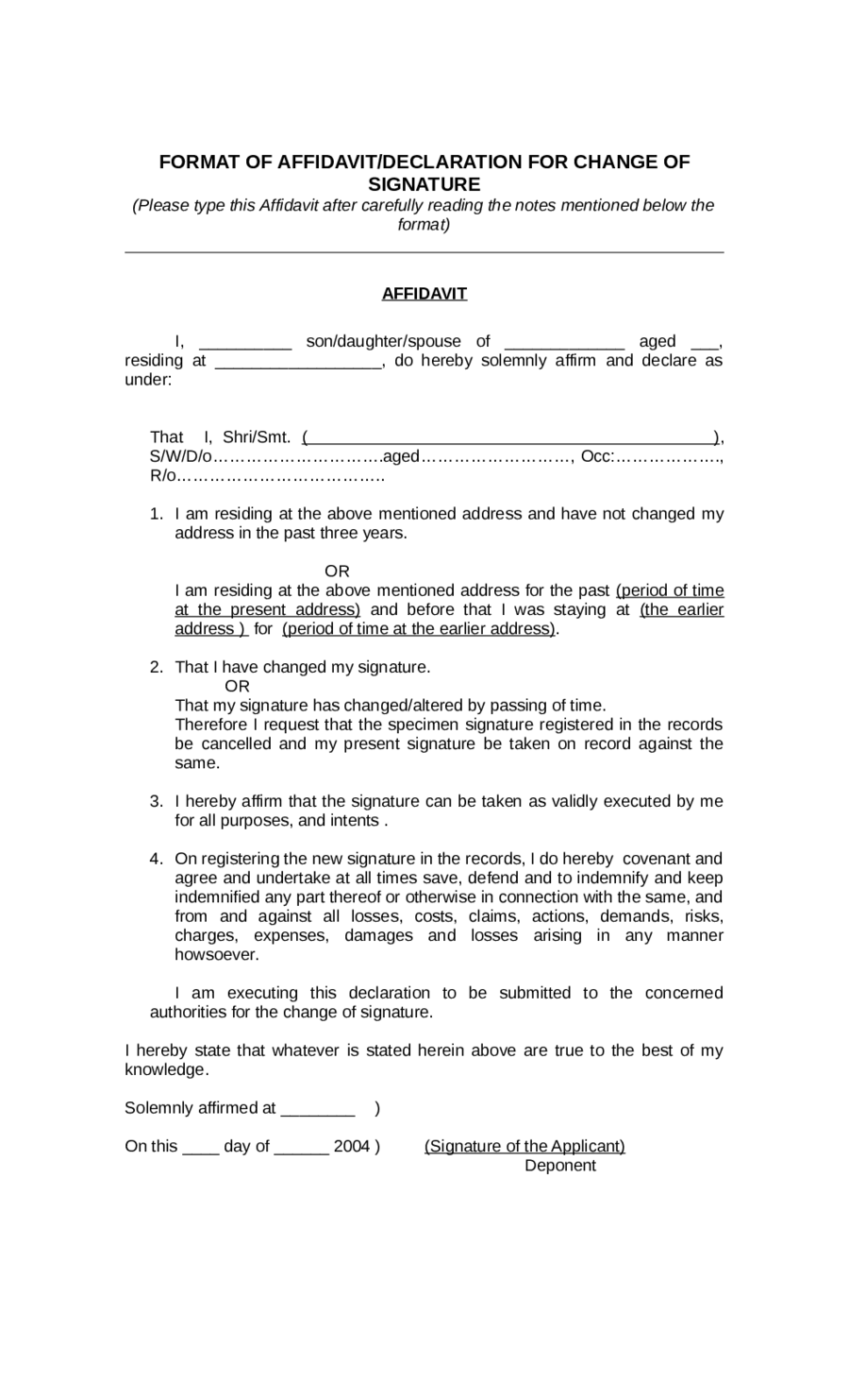 Affidavit - Declaration