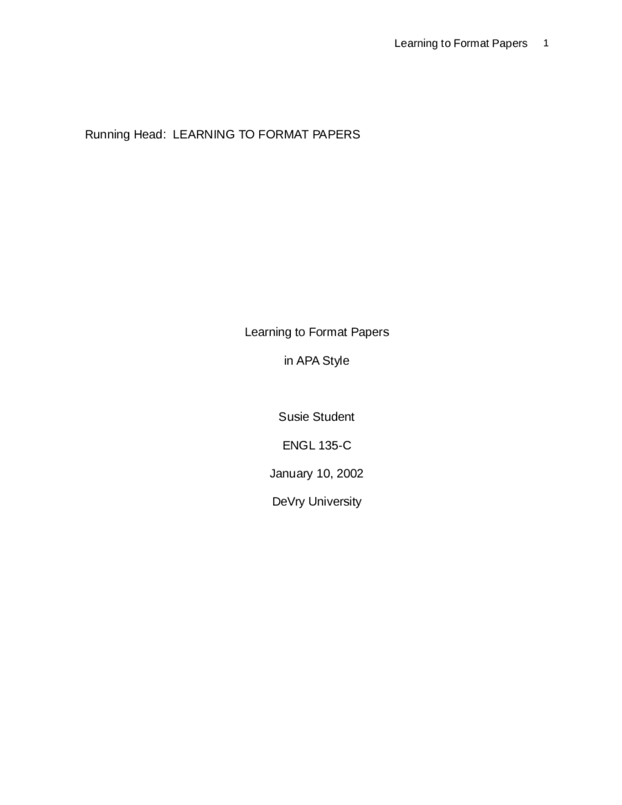 Cover Page APA Format Example Paper