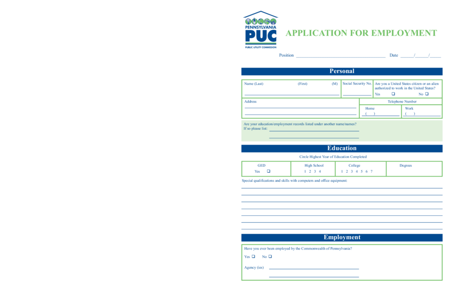 Application for Employment Form