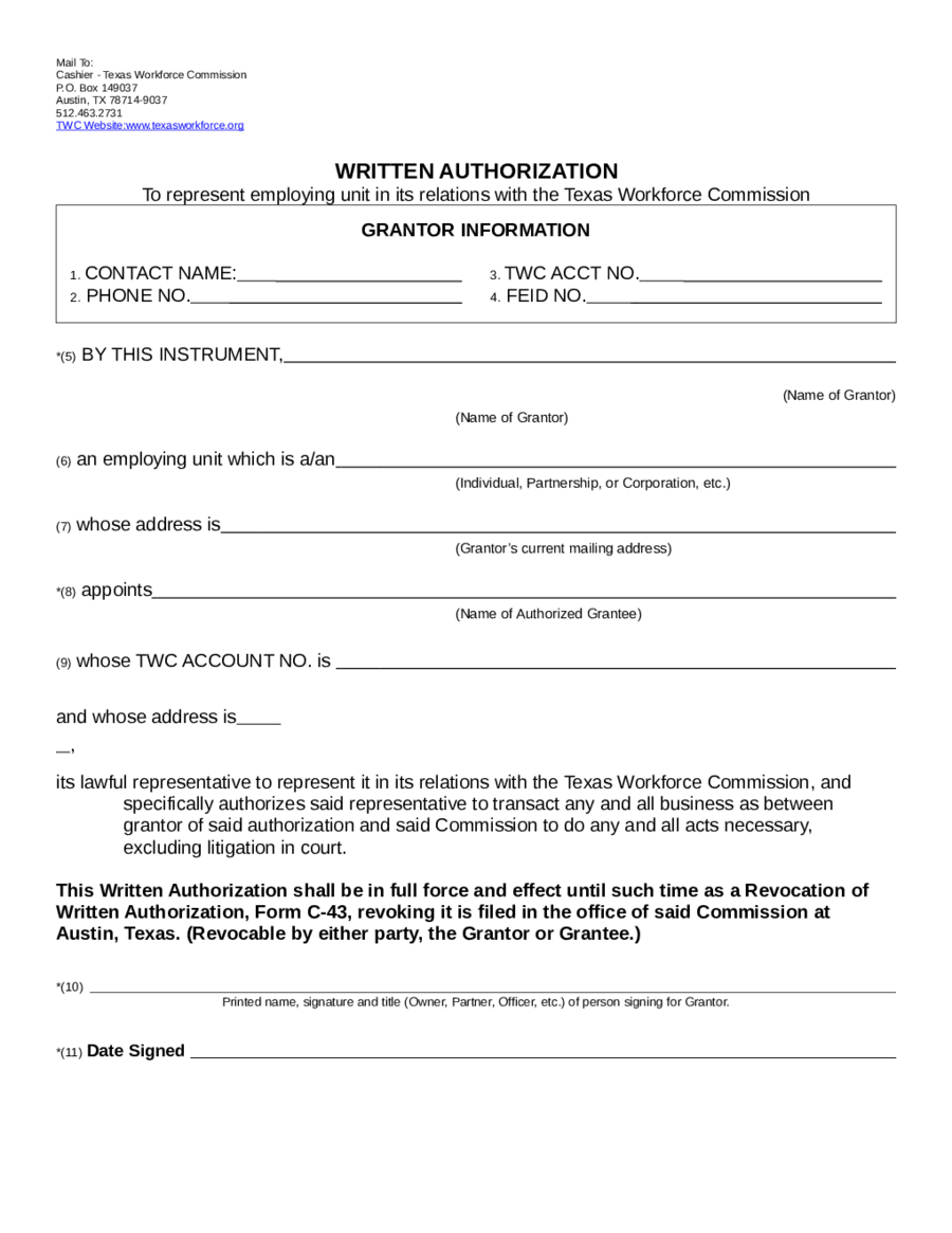 Form C-42: Written Authorization