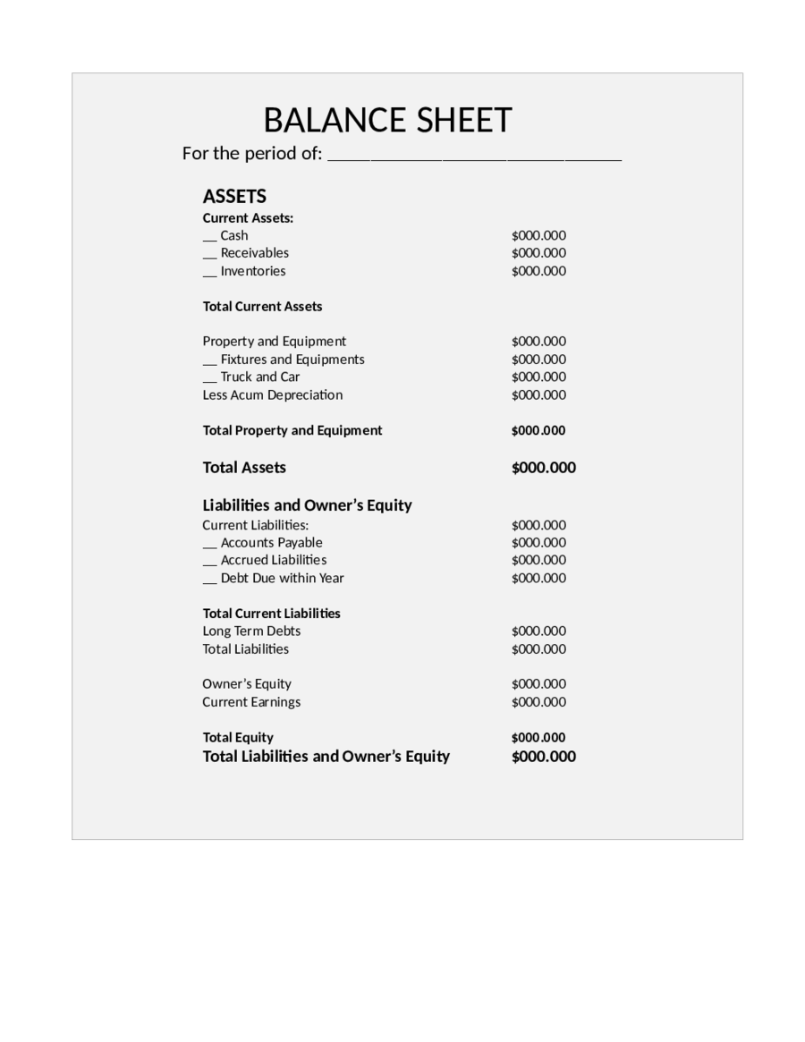 Balance Sheet Excel Template
