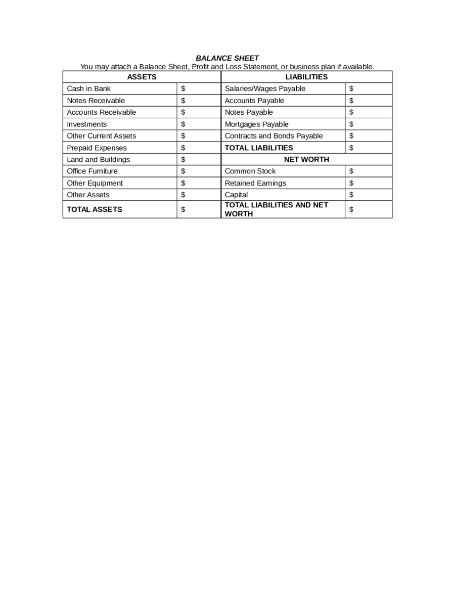 Basic Balance Sheet Template