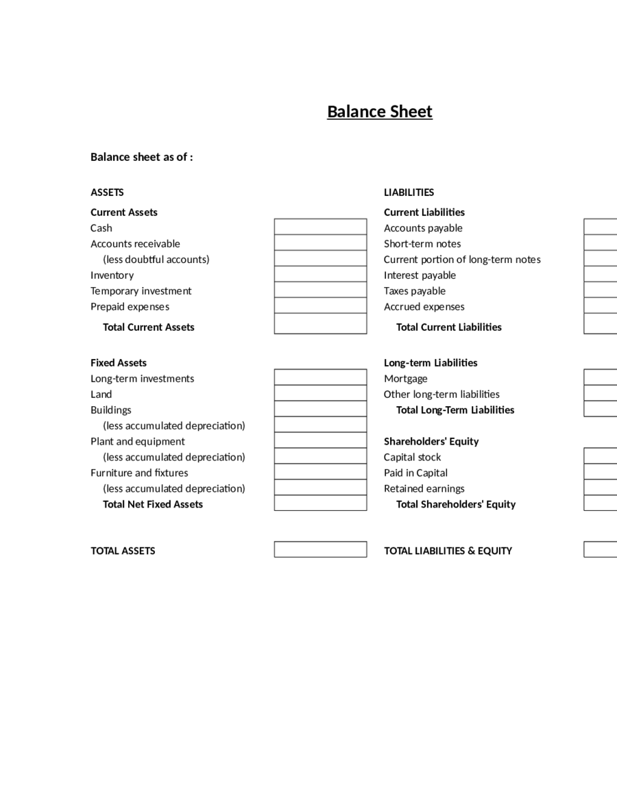 2023 Balance Sheet Template