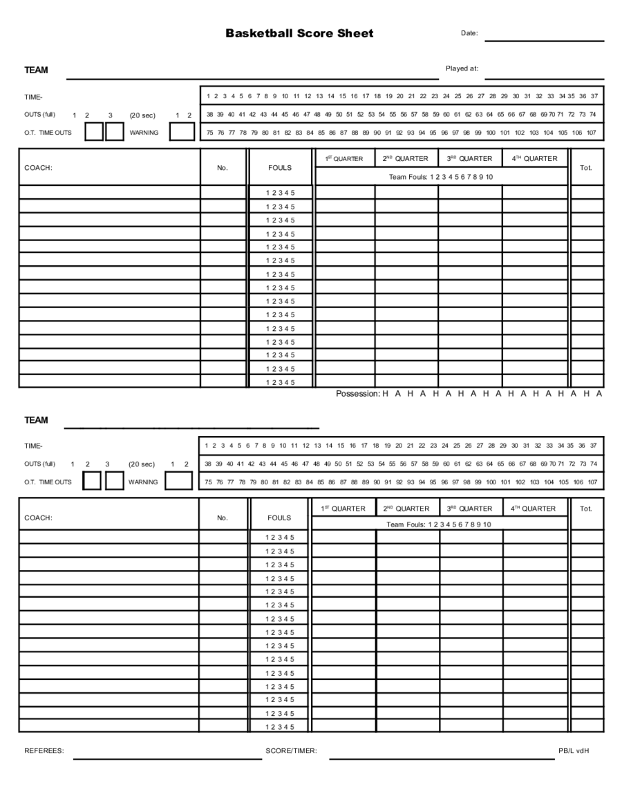 Basketball Score Sheet Edit, Fill, Sign Online Handypdf