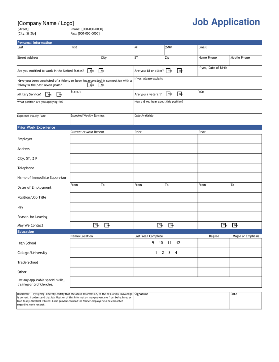 2020 job application form fillable printable pdf forms handypdf