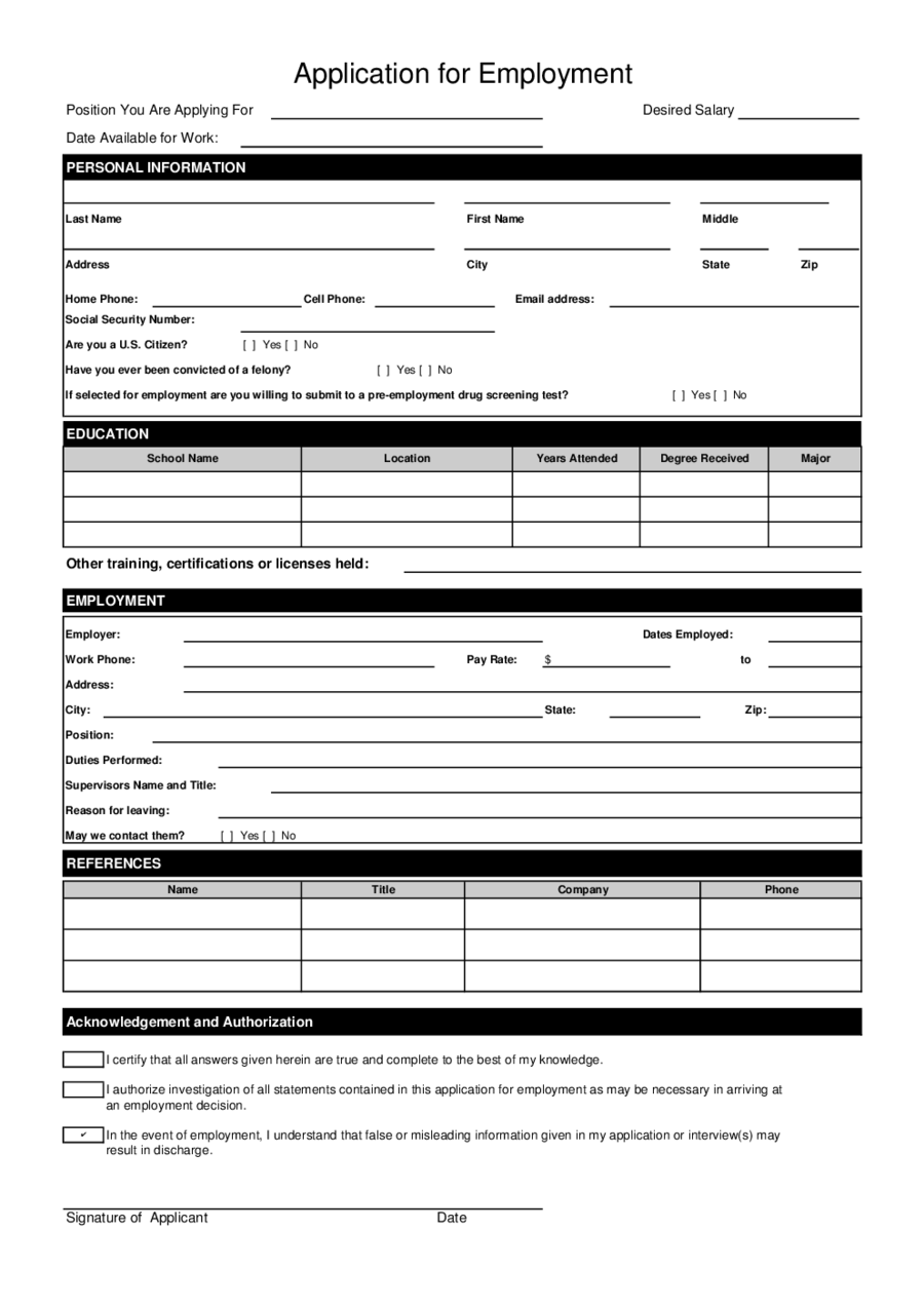 sample employment application form template edit fill sign online handypdf