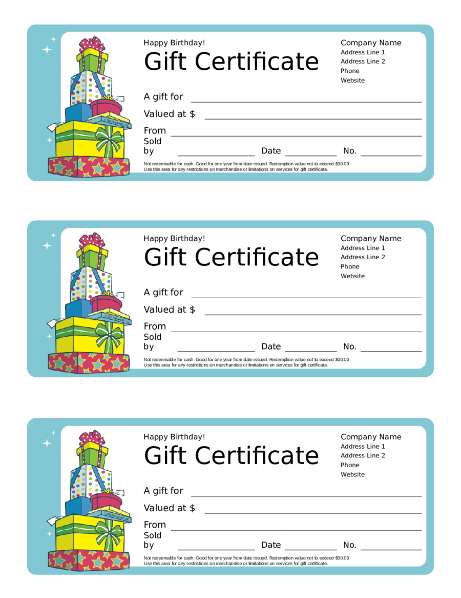 Birthday Gift Certificates Sample