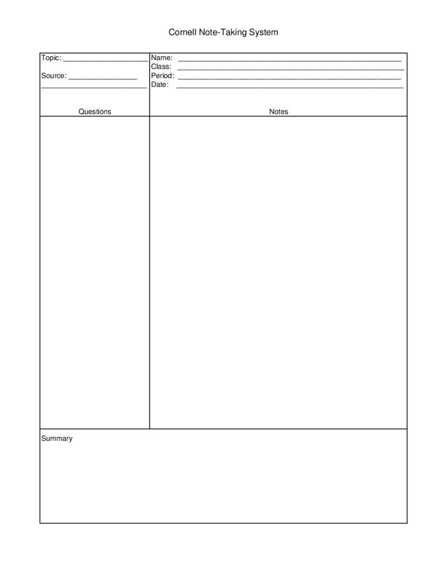23 Cornell Notes Template - Fillable, Printable PDF & Forms With Regard To Avid Cornell Note Template