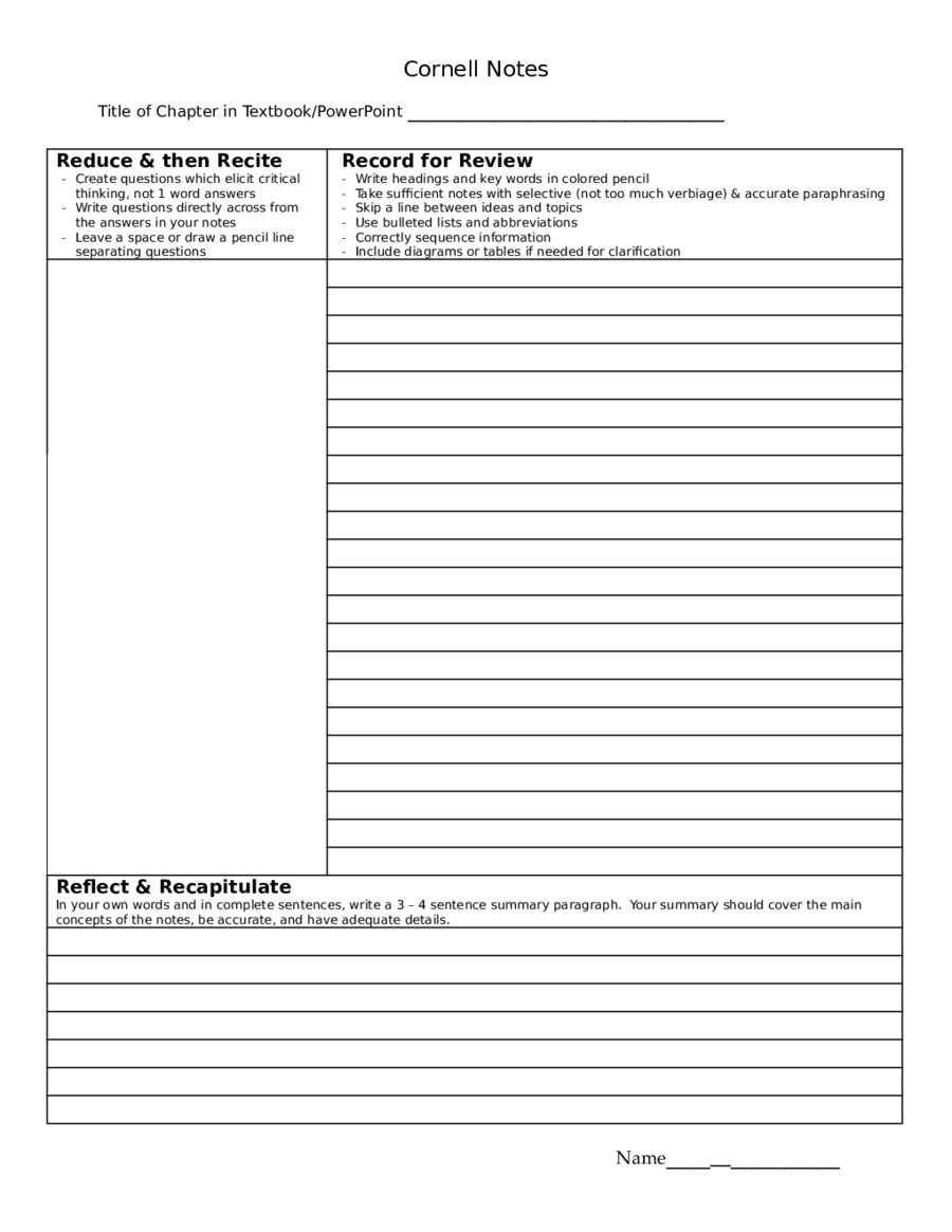 Blank Cornell Notes Templates