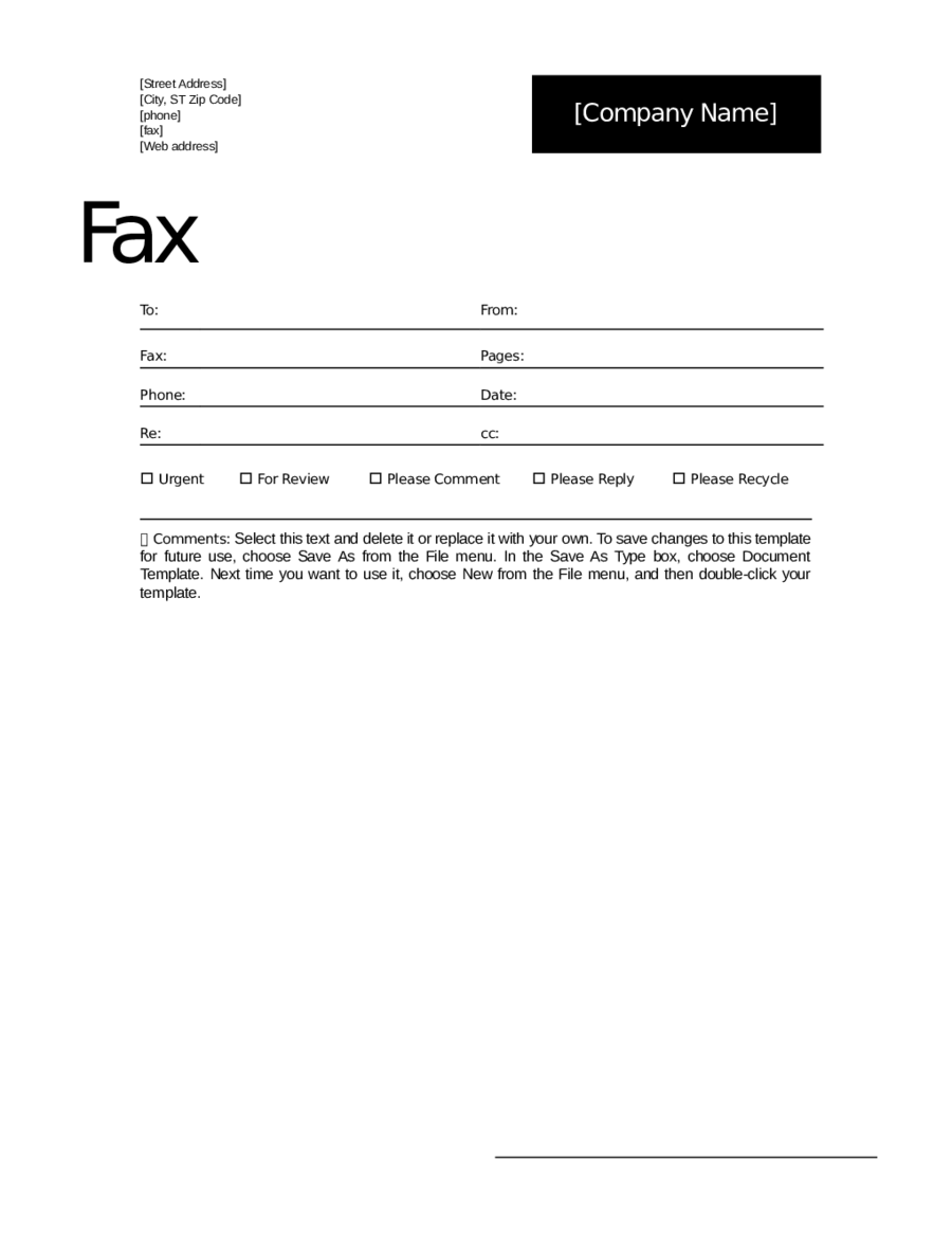 Template Fax Cover Sheet