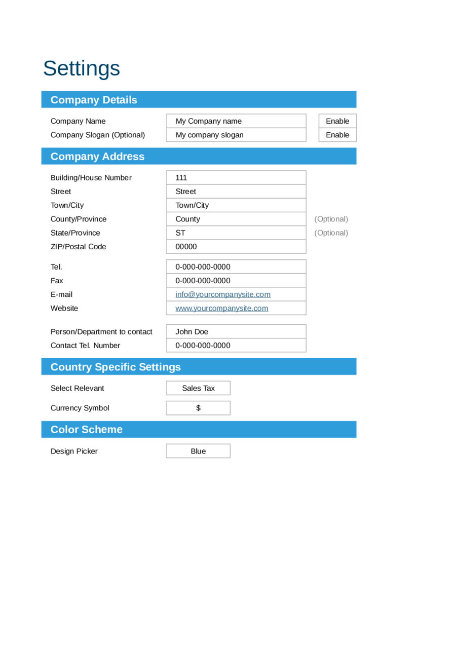 Excel Invoice Template Blank