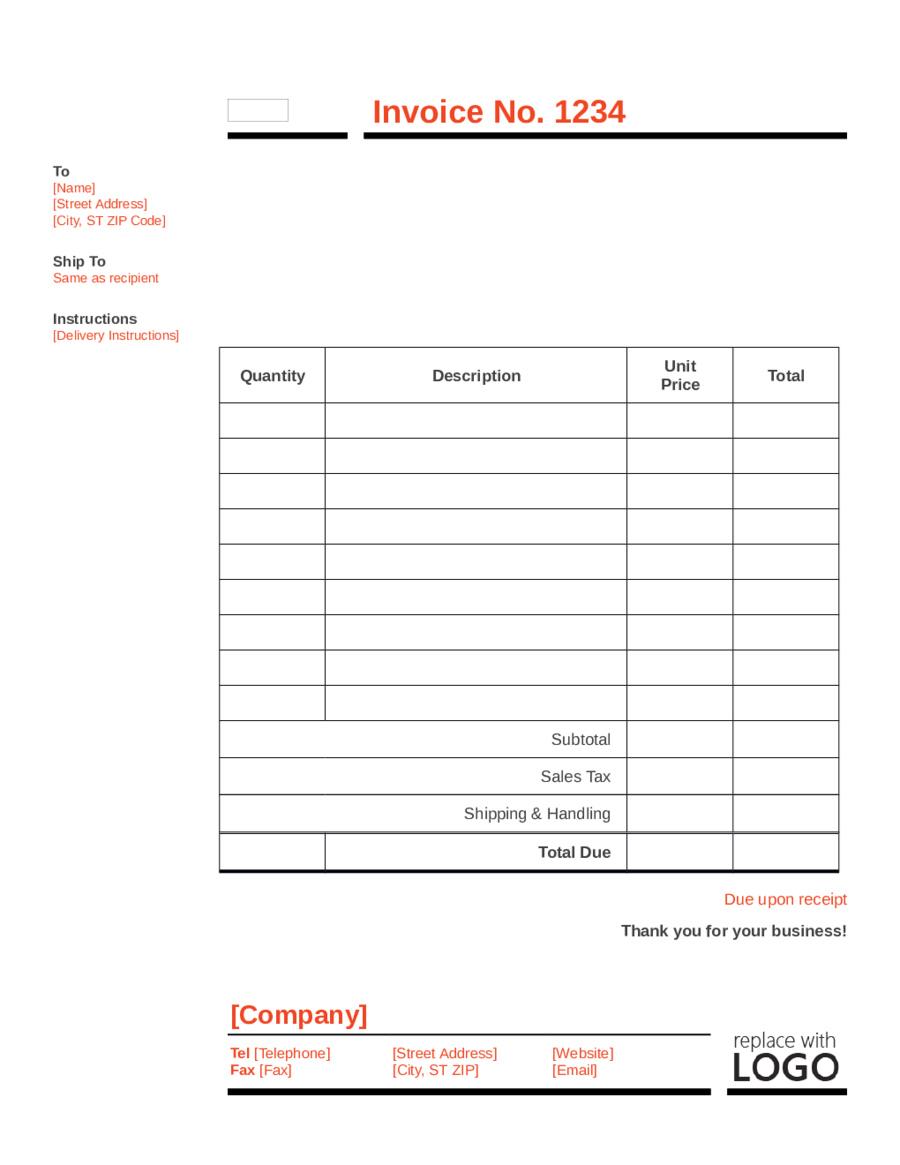 blank simple invoice template