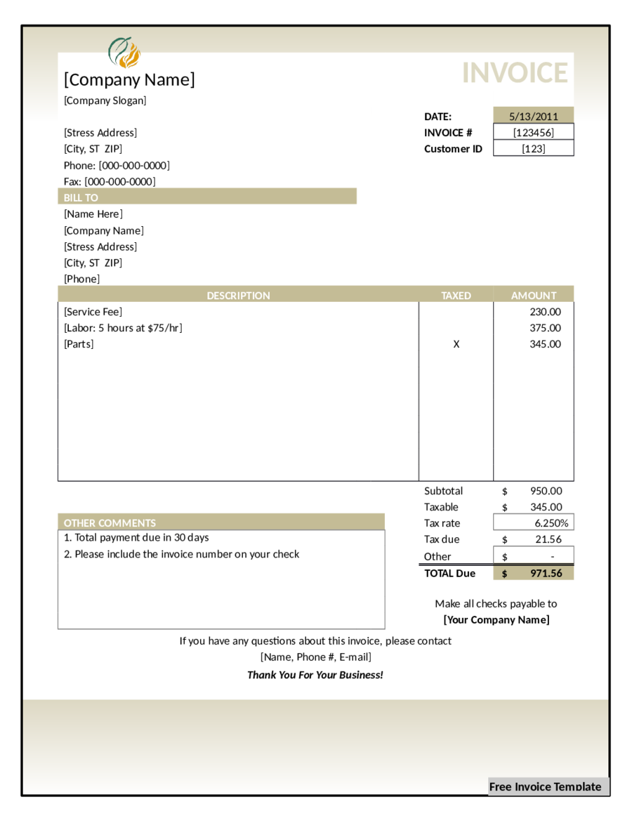 service invoice template pdf