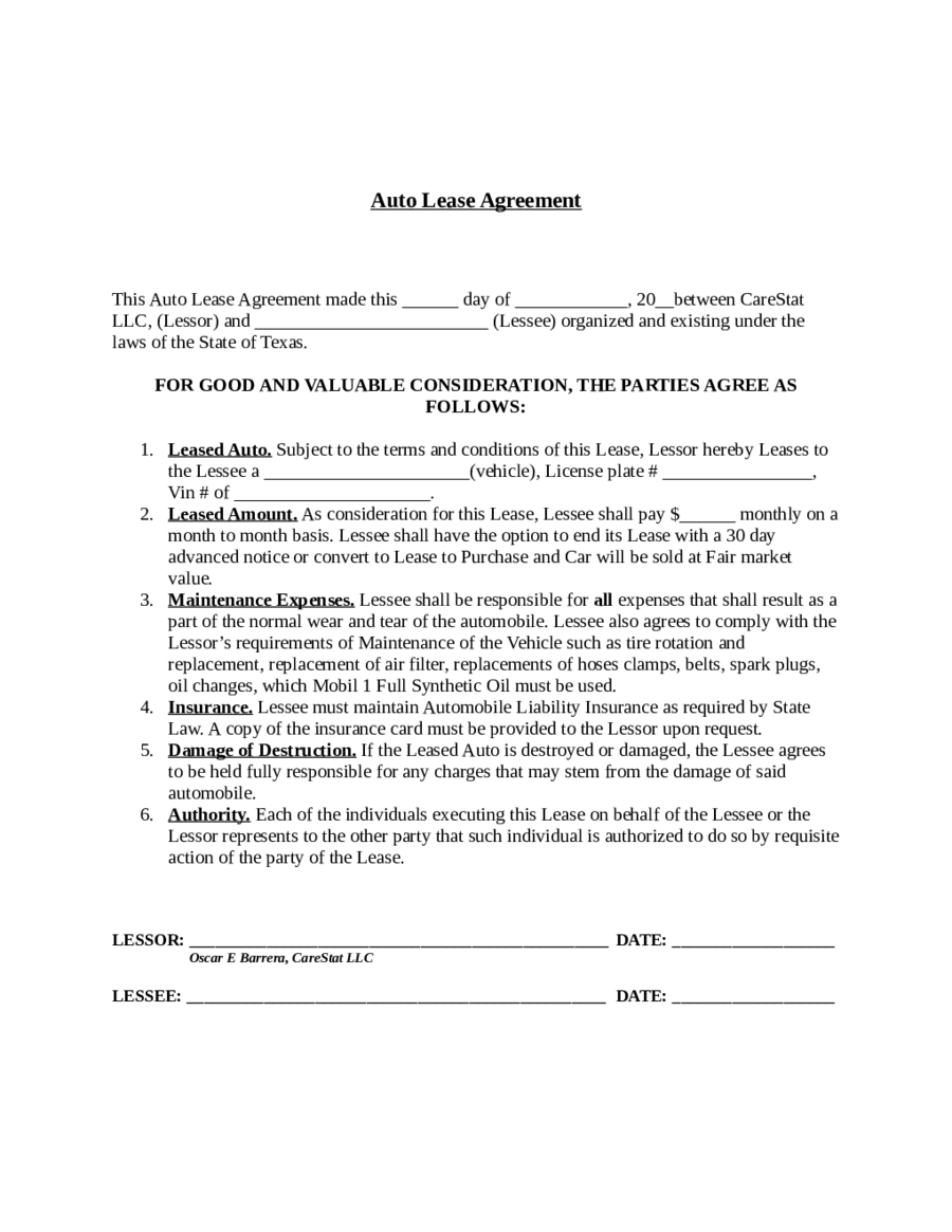 Free Printable Auto Lease Agreement Printable Form Templates And Letter