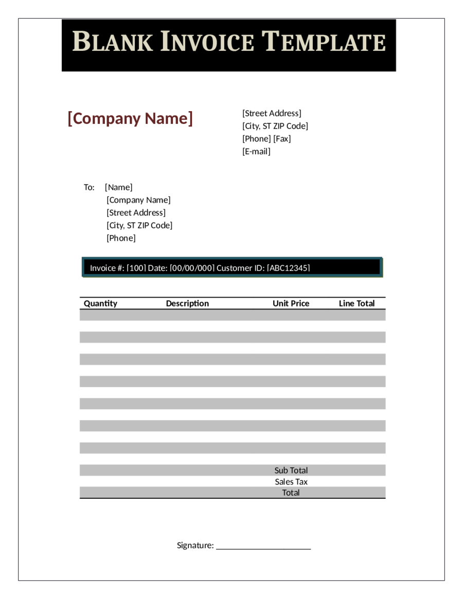 Blank proforma invoice template