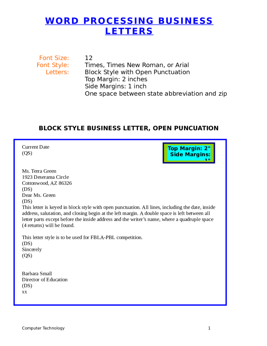 Business Letter Full Block Style Format Example