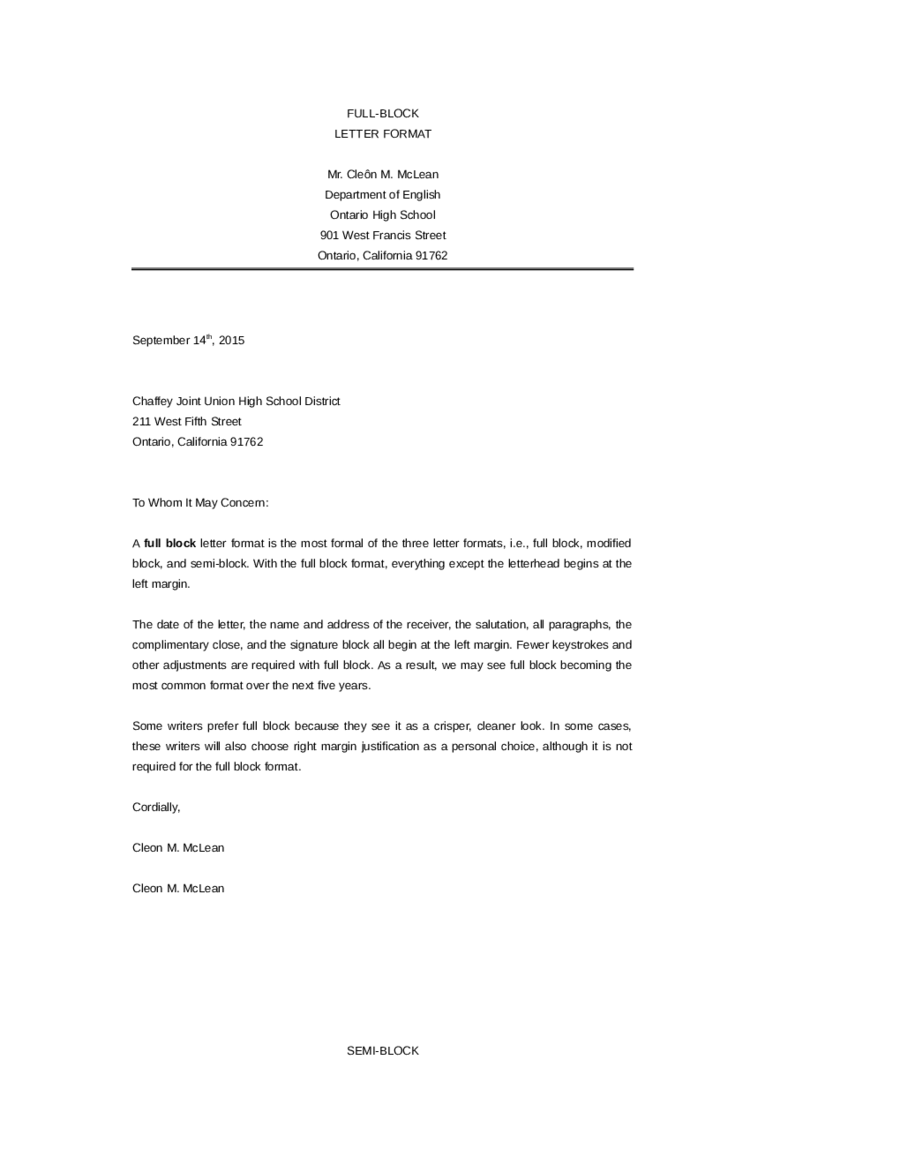 job application letter full block format