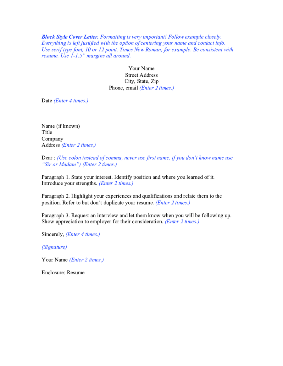 Block Style Cover Letter