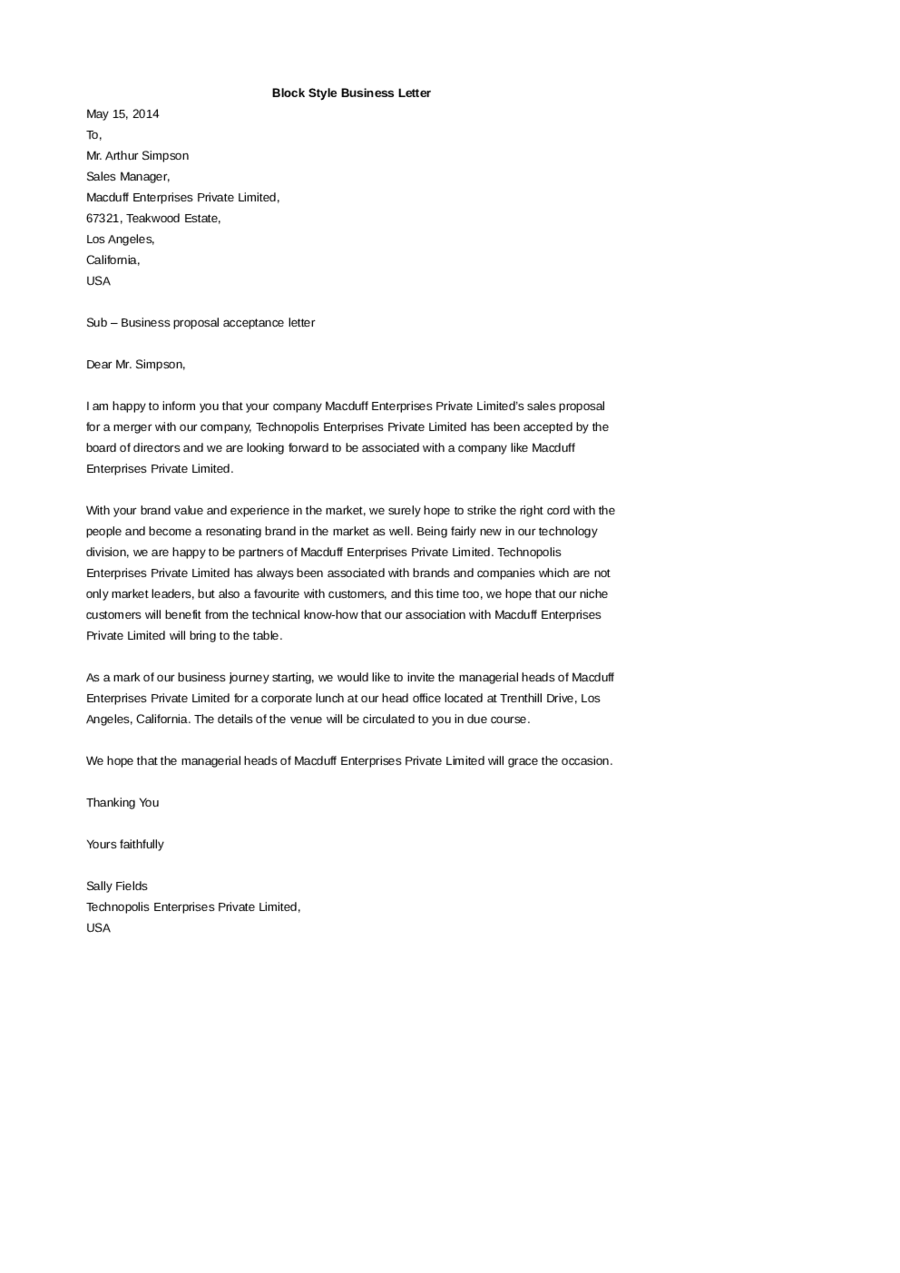 Block Format Business Letter Example