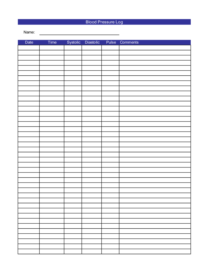 Blood Pressure Log Chart