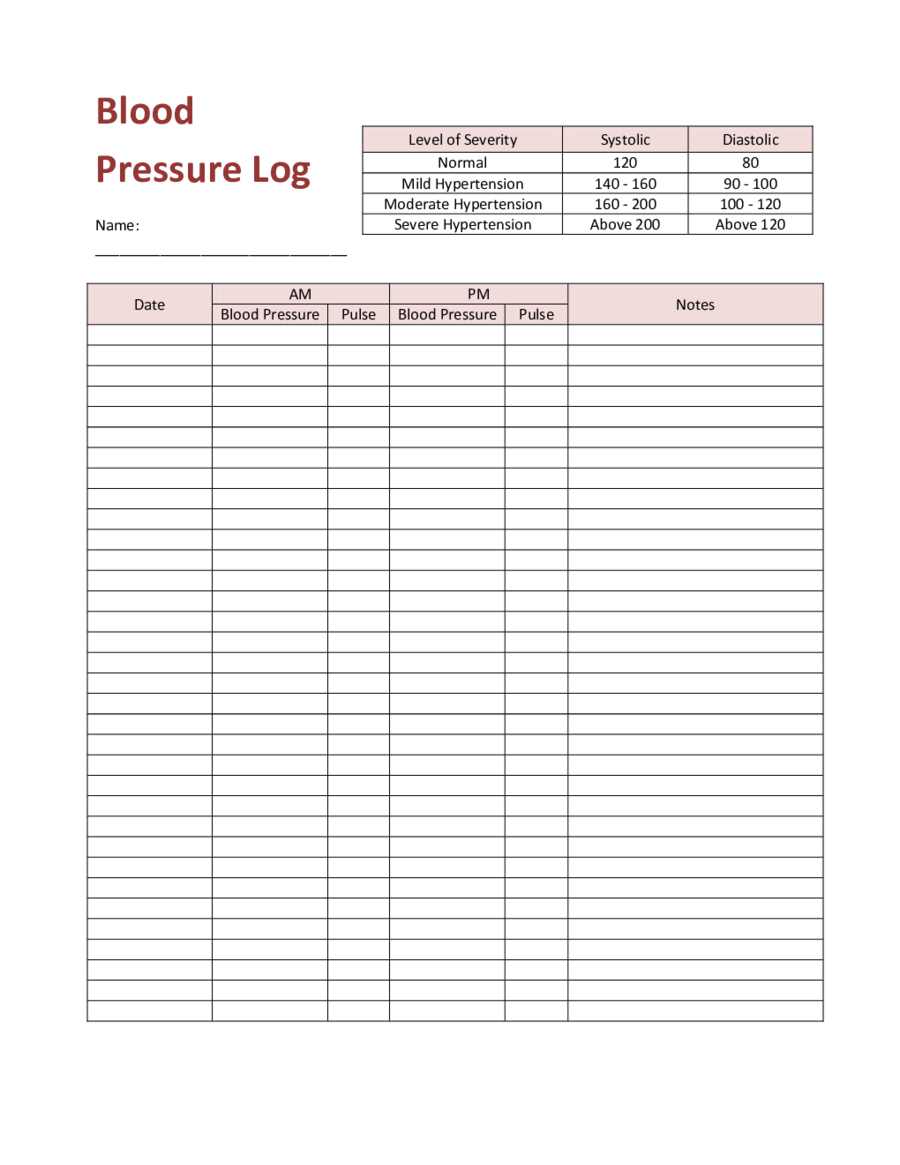 Free Printable Blood Pressure And Weight Log Daxtool